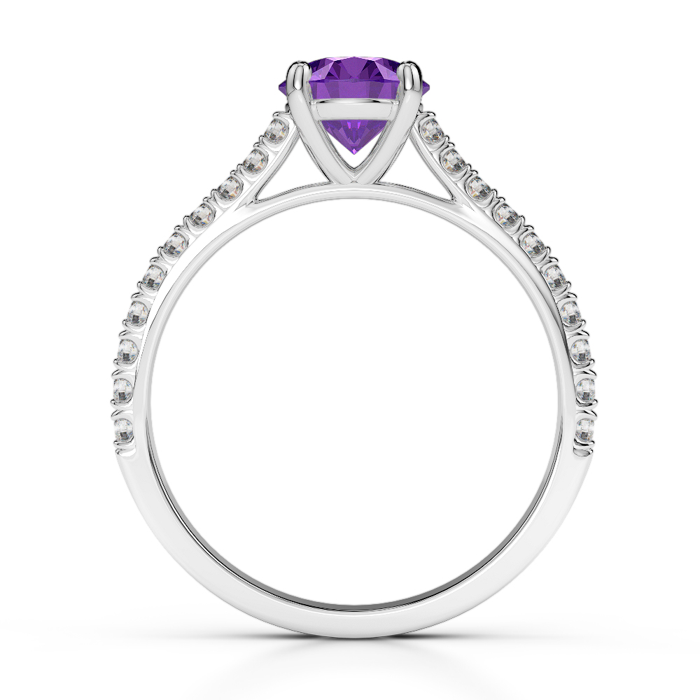 Gold / Platinum Round Cut Amethyst and Diamond Engagement Ring AGDR-1213