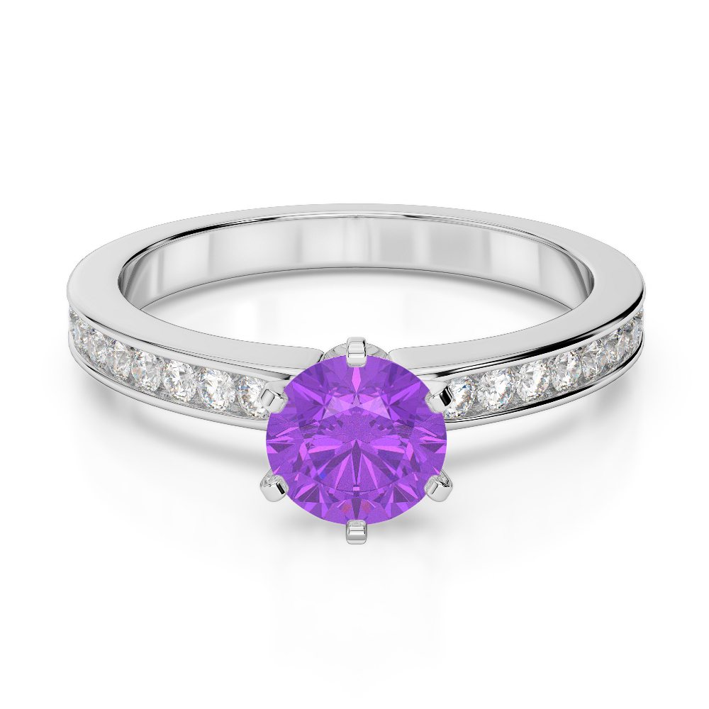 Gold / Platinum Round Cut Amethyst and Diamond Engagement Ring AGDR-1214