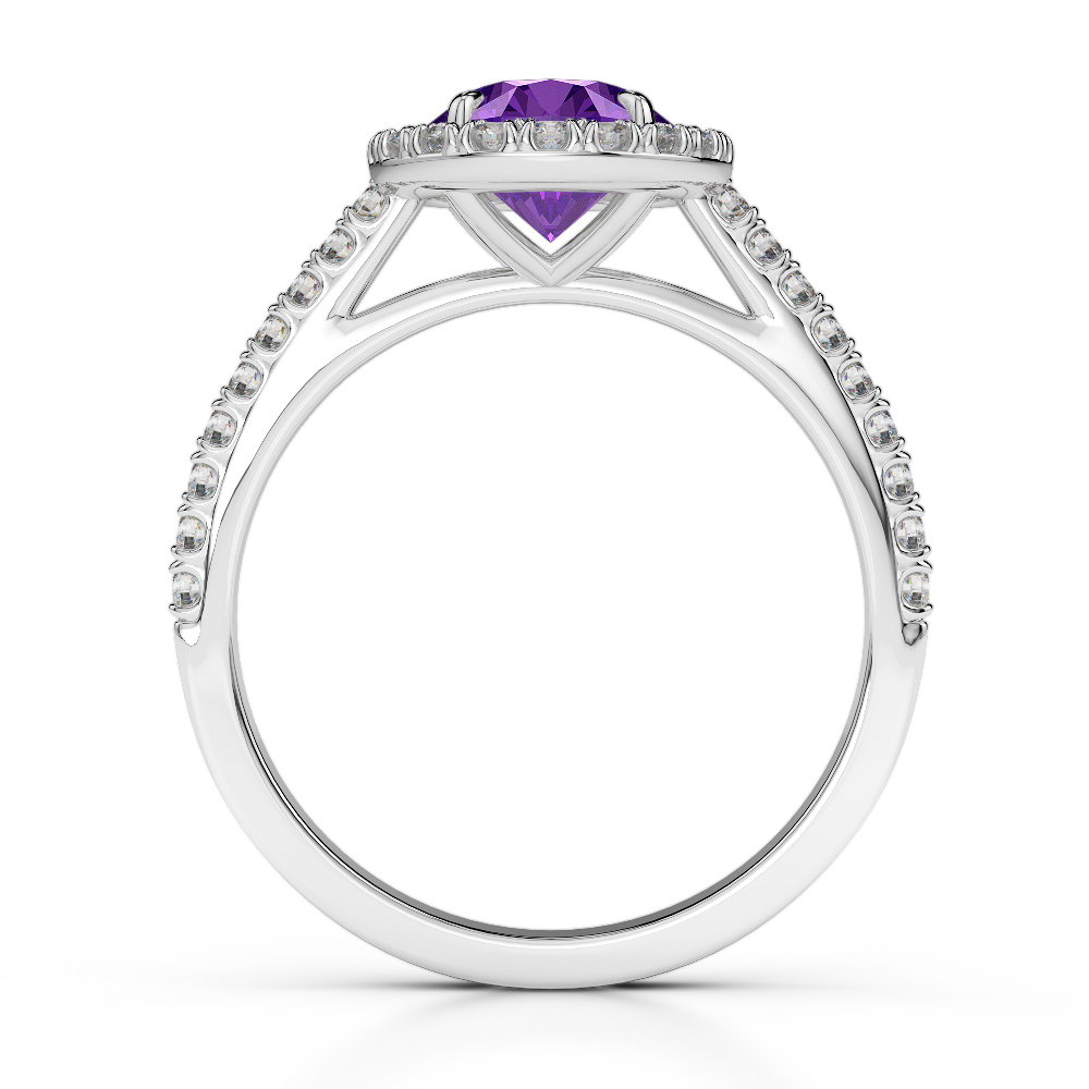Gold / Platinum Round Cut Amethyst and Diamond Engagement Ring AGDR-1215