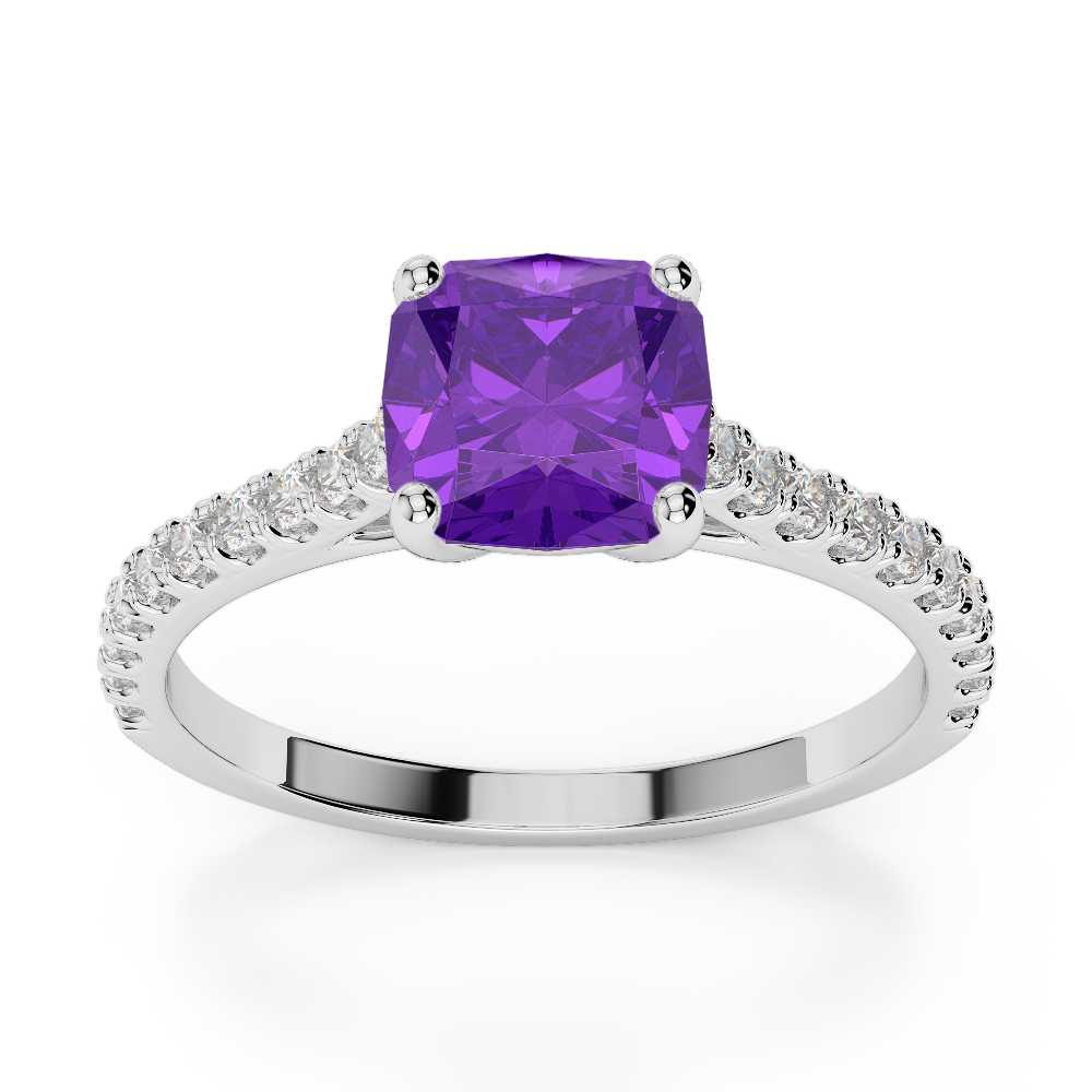 Gold / Platinum Round and Cushion Cut Amethyst and Diamond Engagement Ring AGDR-1216