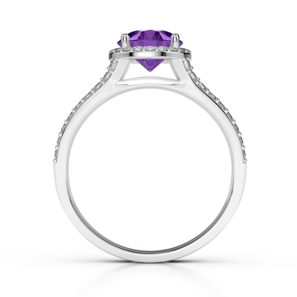 Gold / Platinum Round Cut Amethyst and Diamond Engagement Ring AGDR-1220