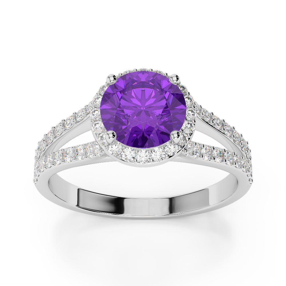 Gold / Platinum Round Cut Amethyst and Diamond Engagement Ring AGDR-1220