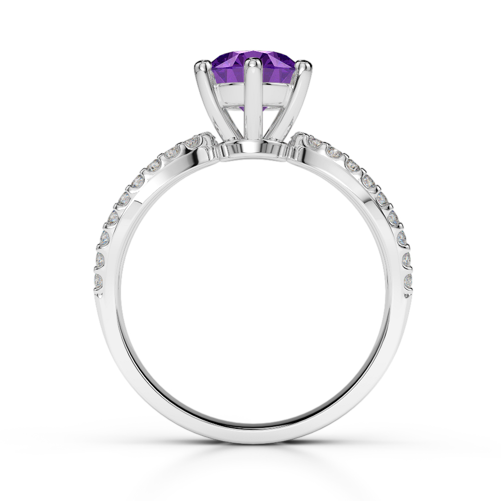 Gold / Platinum Round Cut Amethyst and Diamond Engagement Ring AGDR-1223
