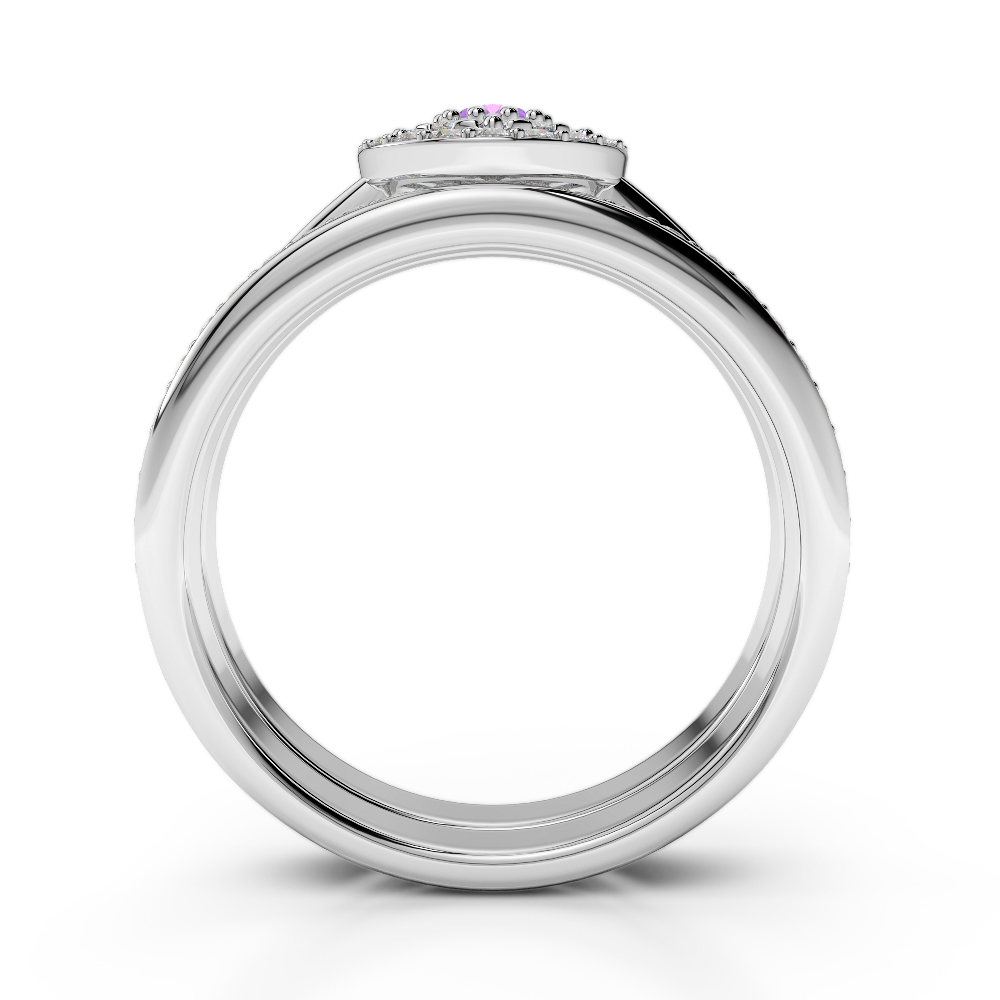 Gold / Platinum Round cut Amethyst and Diamond Bridal Set Ring AGDR-1239