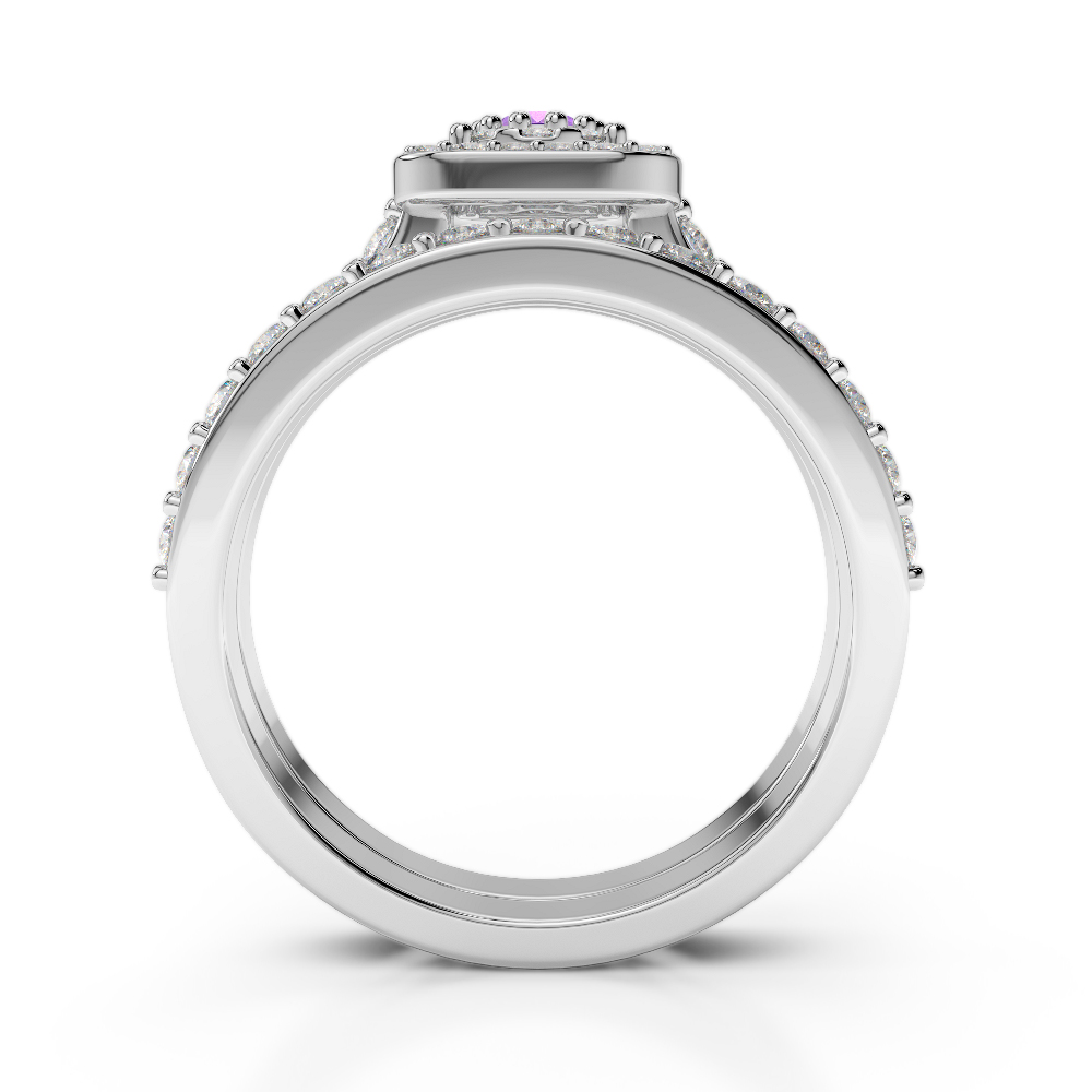Gold / Platinum Round cut Amethyst and Diamond Bridal Set Ring AGDR-1246
