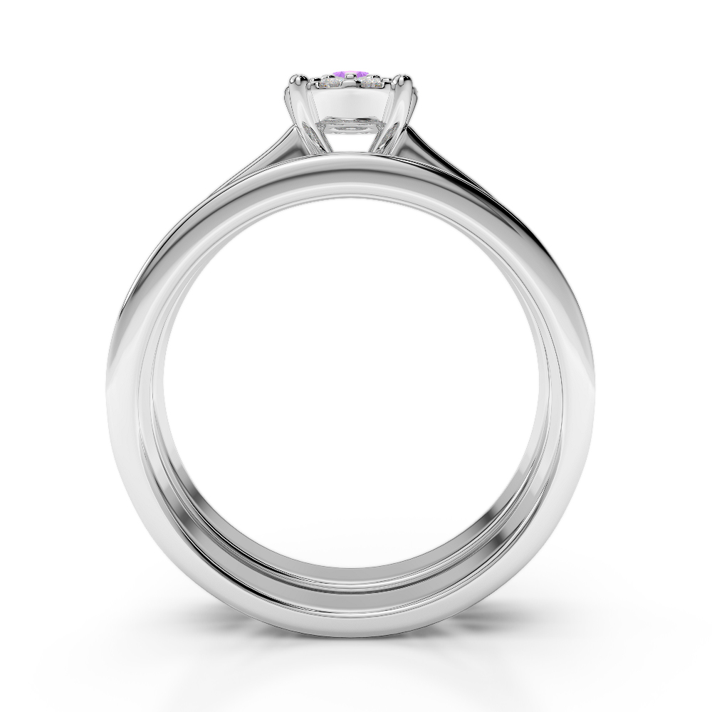 Gold / Platinum Round cut Amethyst and Diamond Bridal Set Ring AGDR-1339
