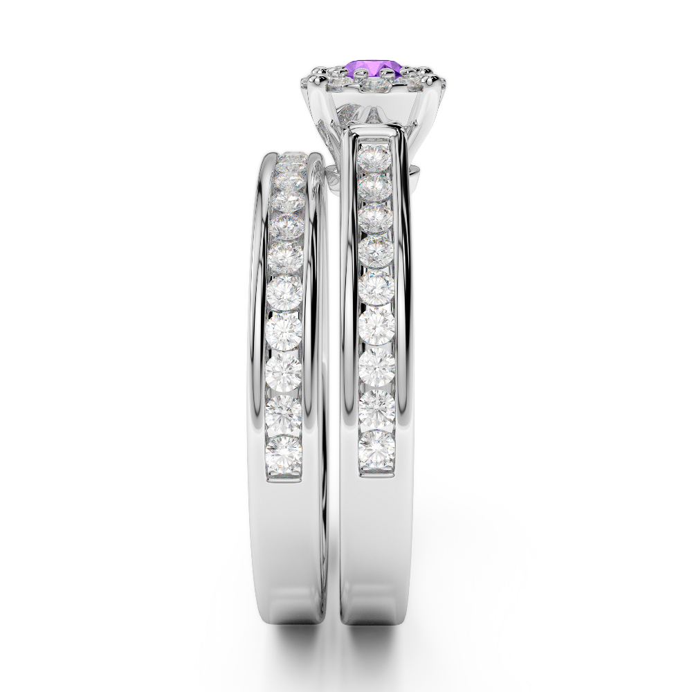 Gold / Platinum Round cut Amethyst and Diamond Bridal Set Ring AGDR-1339