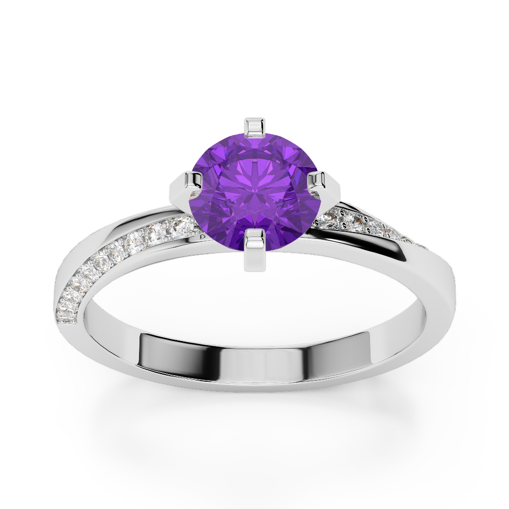 Gold / Platinum Round Cut Amethyst and Diamond Engagement Ring AGDR-2002