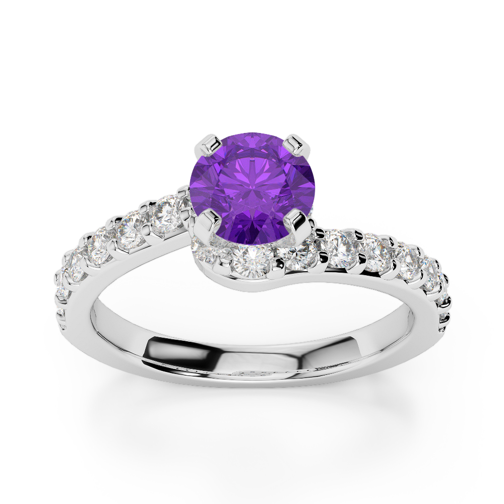 Gold / Platinum Round Cut Amethyst and Diamond Engagement Ring AGDR-2004