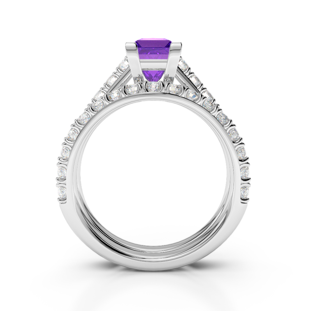 Gold / Platinum Round and Princess cut Amethyst and Diamond Bridal Set Ring AGDR-2007