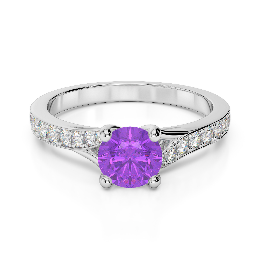 Gold / Platinum Round Cut Amethyst and Diamond Engagement Ring AGDR-2012