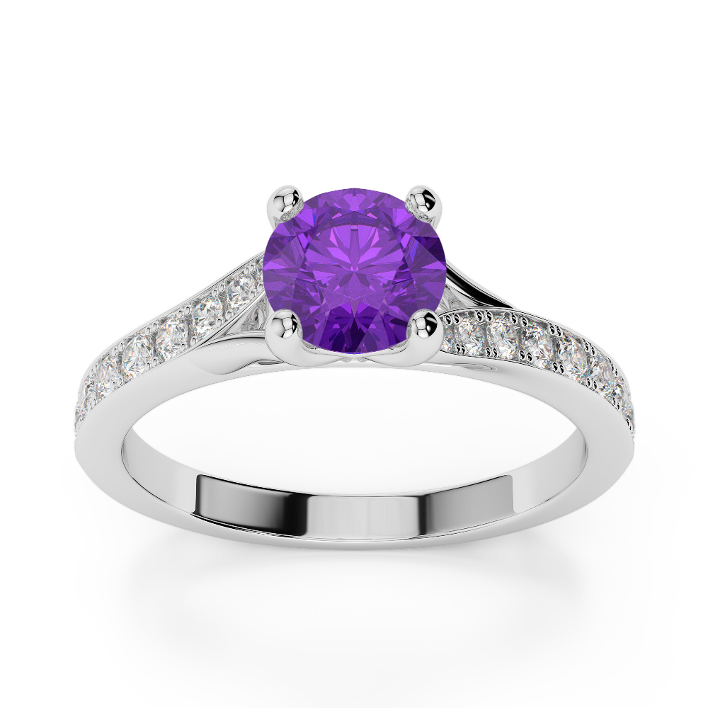 Gold / Platinum Round Cut Amethyst and Diamond Engagement Ring AGDR-2012