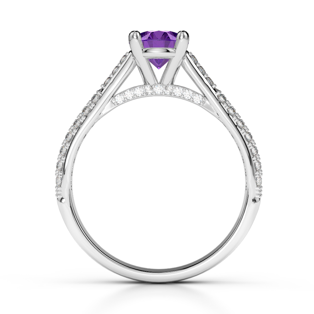 Gold / Platinum Round Cut Amethyst and Diamond Engagement Ring AGDR-2014