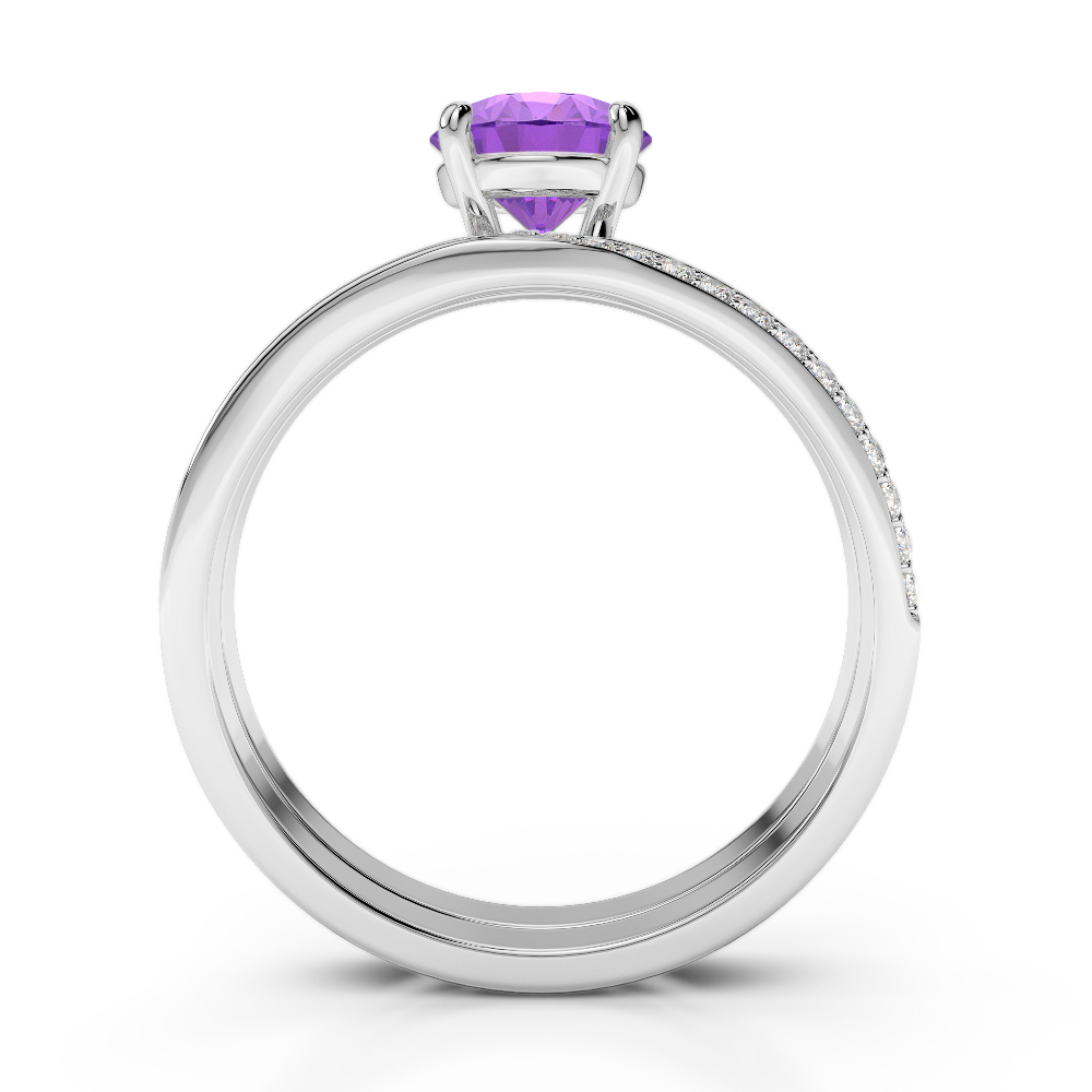 Gold / Platinum Round cut Amethyst and Diamond Bridal Set Ring AGDR-2015