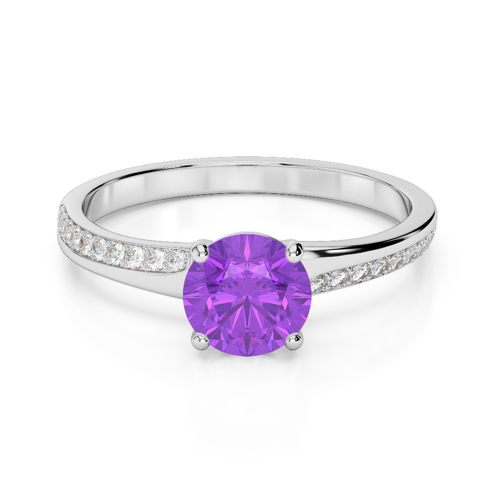 Gold / Platinum Round Cut Amethyst and Diamond Engagement Ring AGDR-2016