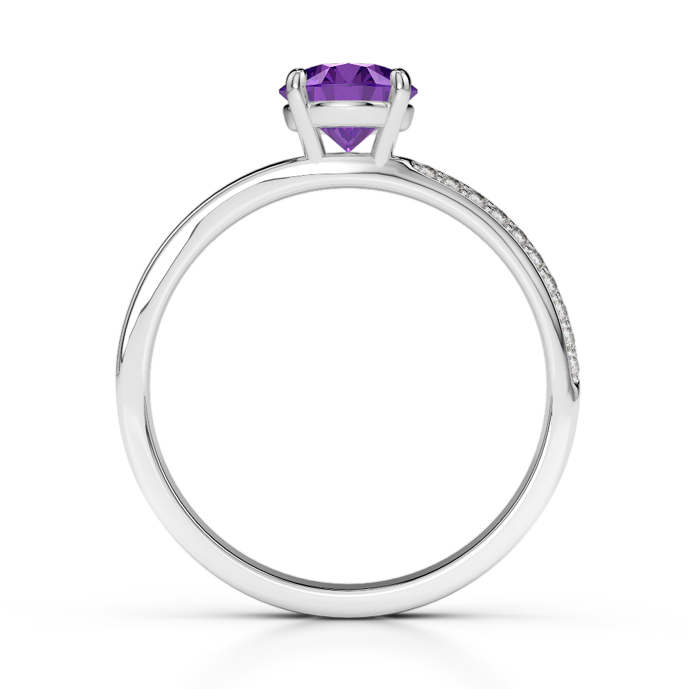Gold / Platinum Round Cut Amethyst and Diamond Engagement Ring AGDR-2016
