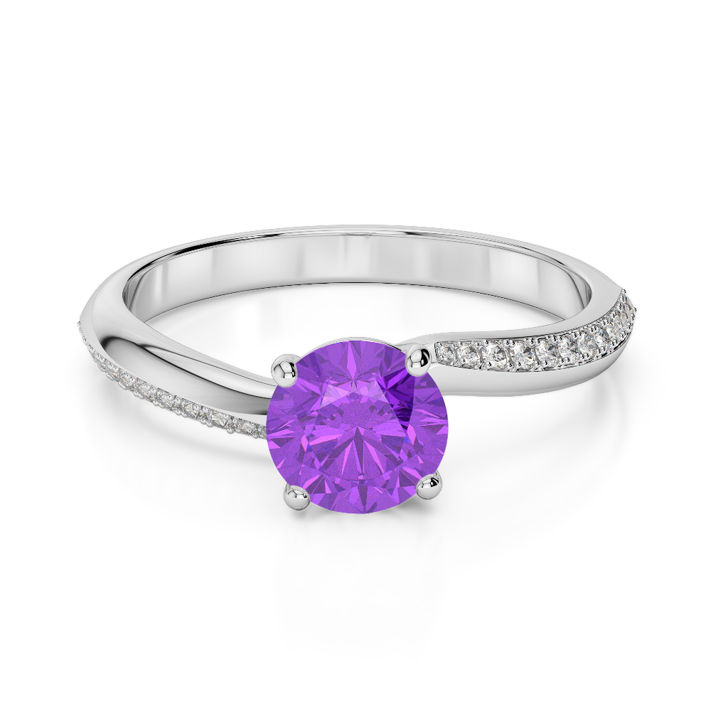 Gold / Platinum Round Cut Amethyst and Diamond Engagement Ring AGDR-2018