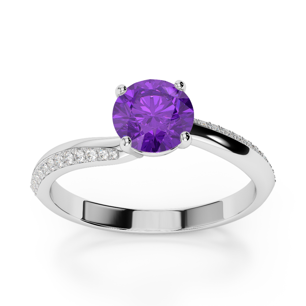 Gold / Platinum Round Cut Amethyst and Diamond Engagement Ring AGDR-2018