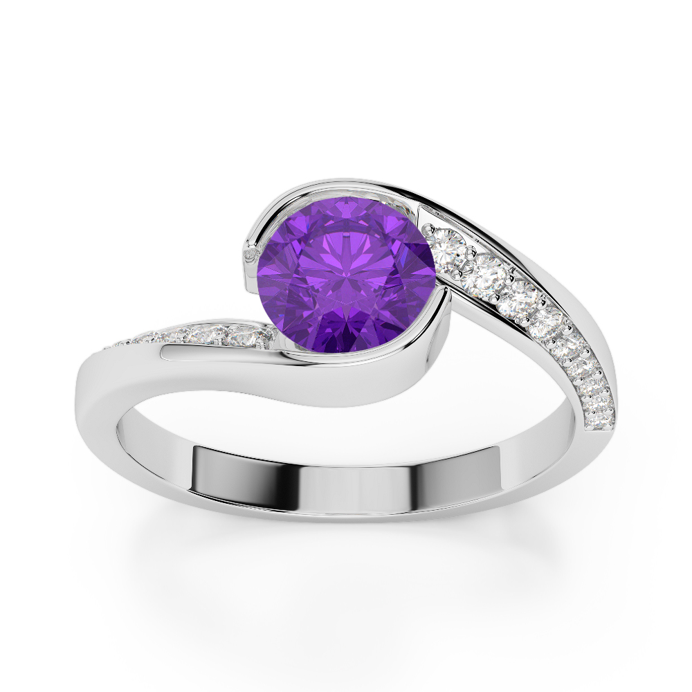Gold / Platinum Round Cut Amethyst and Diamond Engagement Ring AGDR-2020
