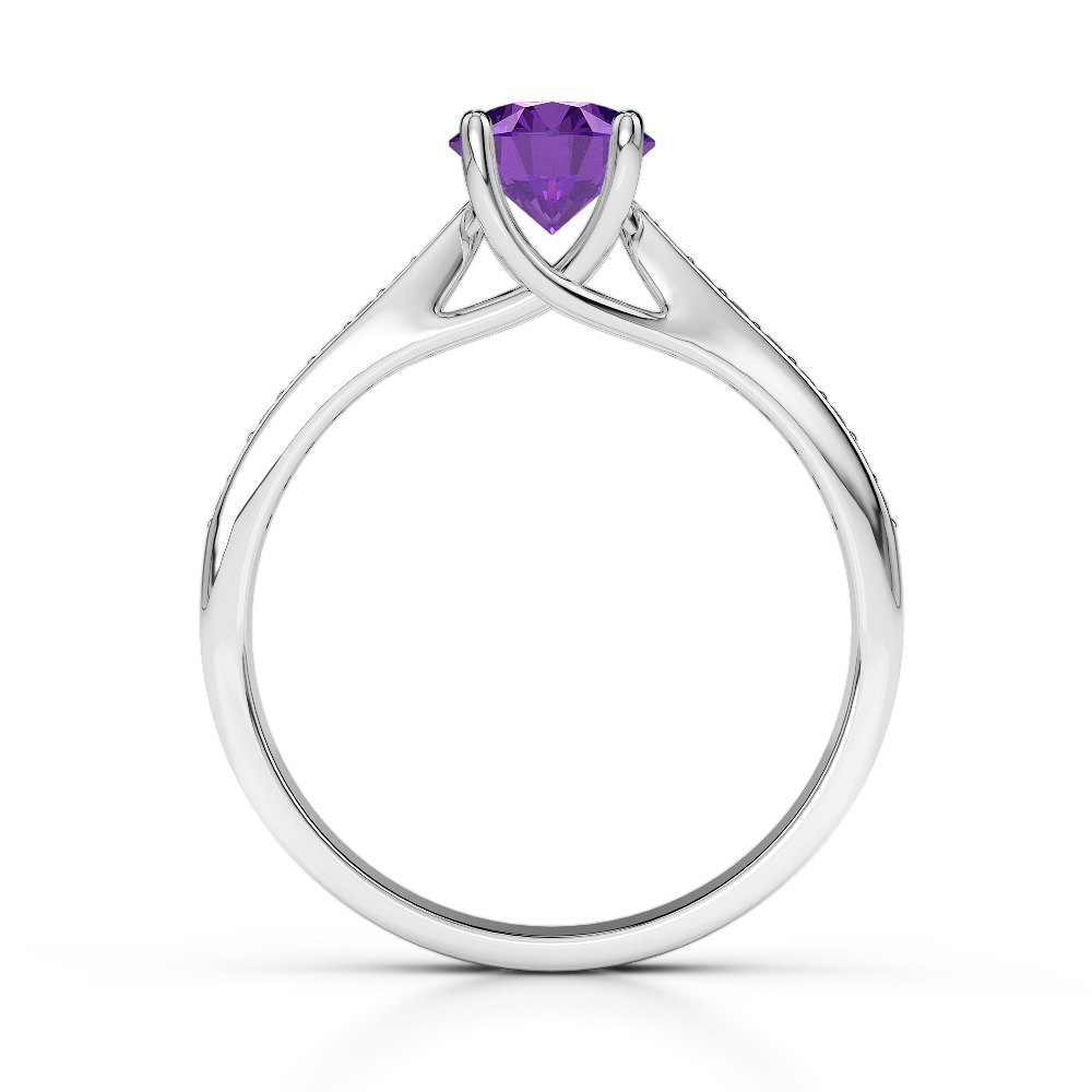 Gold / Platinum Round Cut Amethyst and Diamond Engagement Ring AGDR-2054
