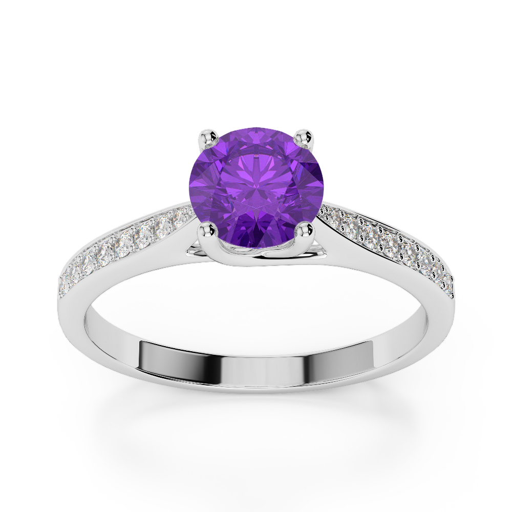 Gold / Platinum Round Cut Amethyst and Diamond Engagement Ring AGDR-2054