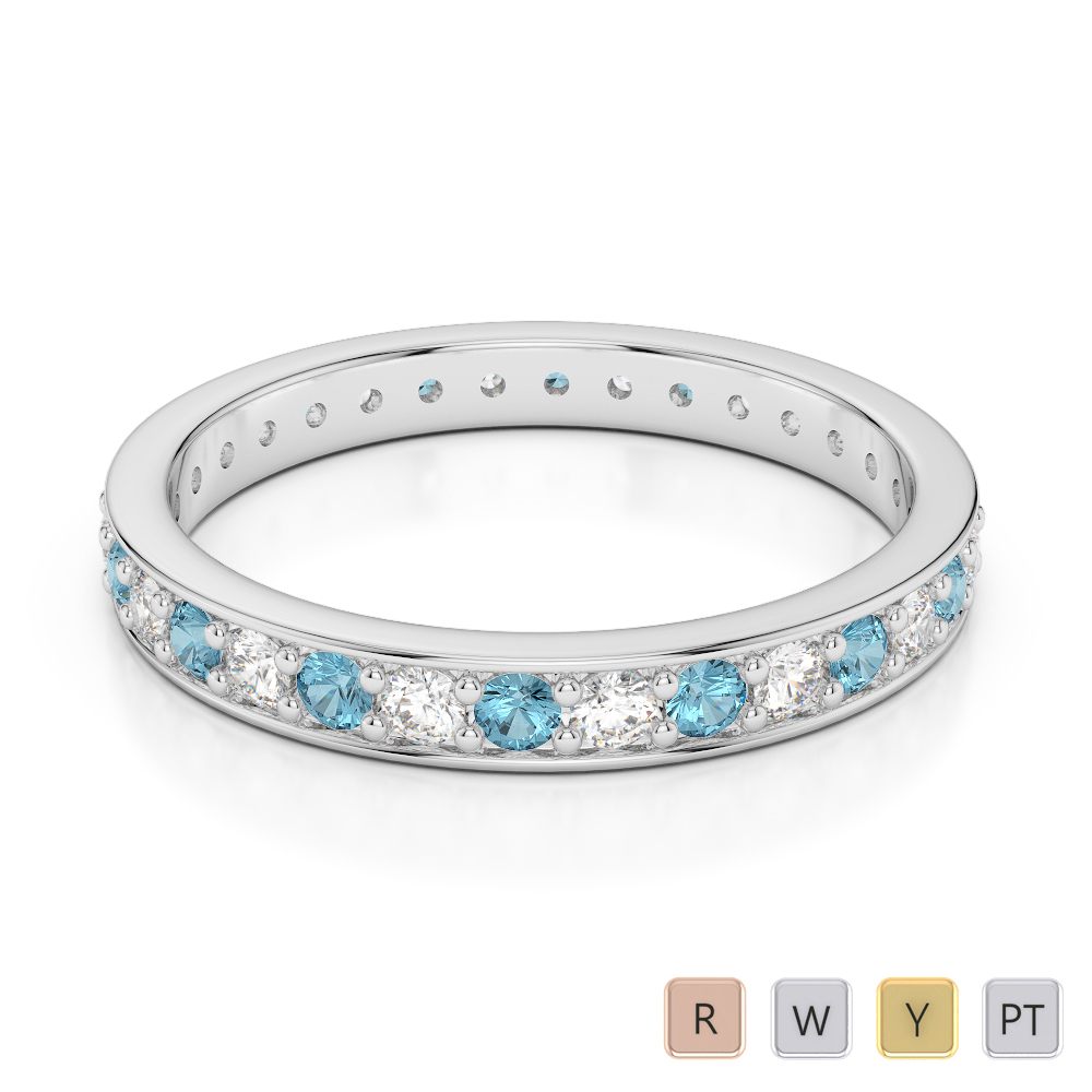 2.5 mm gold platinum round cut aquamarine and diamond full eternity ring agdr 1079