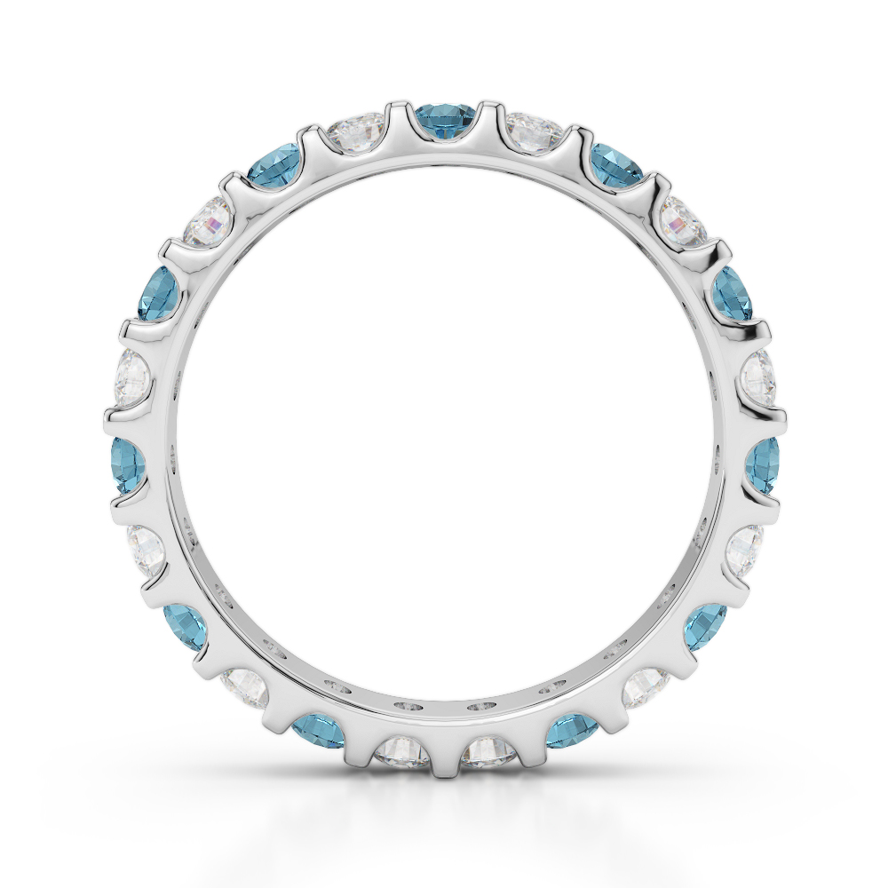 2.5 MM Gold / Platinum Round Cut Aquamarine and Diamond Full Eternity Ring AGDR-1105