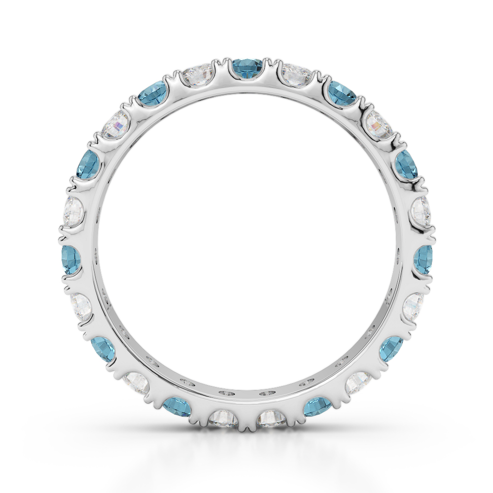 2.5 MM Gold / Platinum Round Cut Aquamarine and Diamond Full Eternity Ring AGDR-1121
