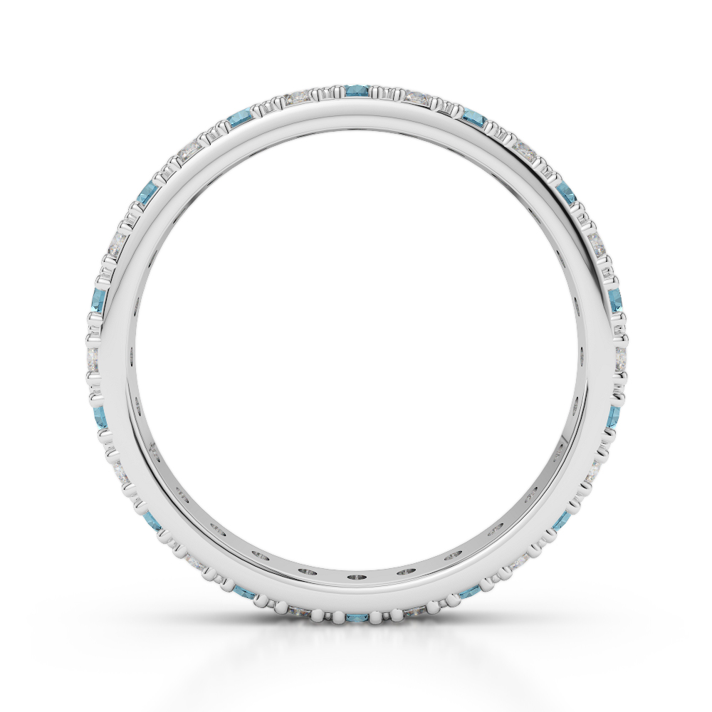 2.5 MM Gold / Platinum Round Cut Aquamarine and Diamond Full Eternity Ring AGDR-1127