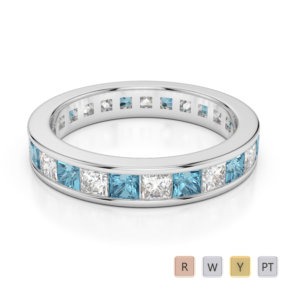 4 mm gold / platinum princess cut aquamarine and diamond full eternity ...