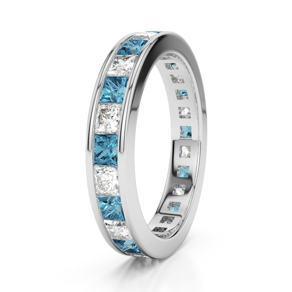 4 MM Gold / Platinum Princess Cut Aquamarine and Diamond Full Eternity Ring AGDR-1134