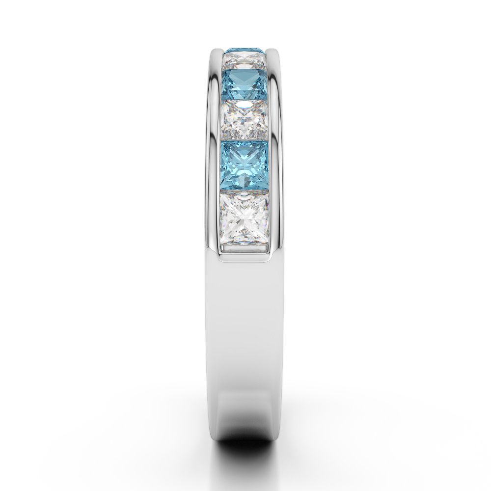 4 MM Gold / Platinum Princess Cut Aquamarine and Diamond Half Eternity Ring AGDR-1137