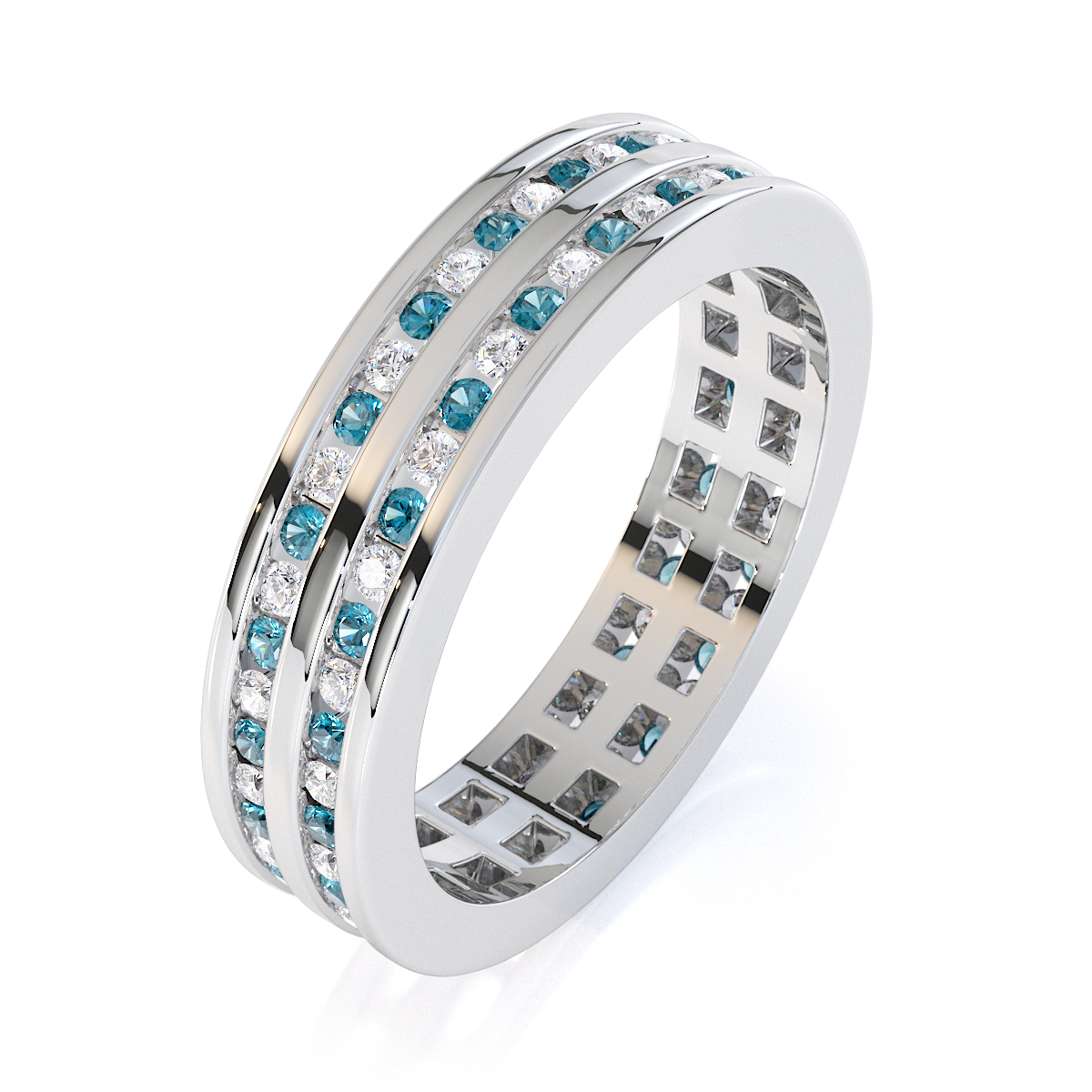 Gold / Platinum Aquamarine and Diamond Full Eternity Ring RZ1502
