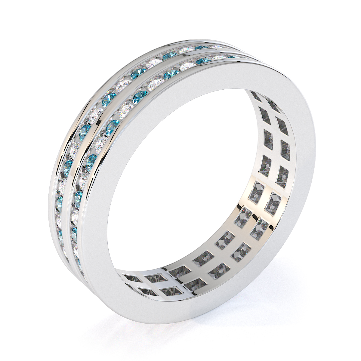 Gold / Platinum Aquamarine and Diamond Full Eternity Ring RZ1502