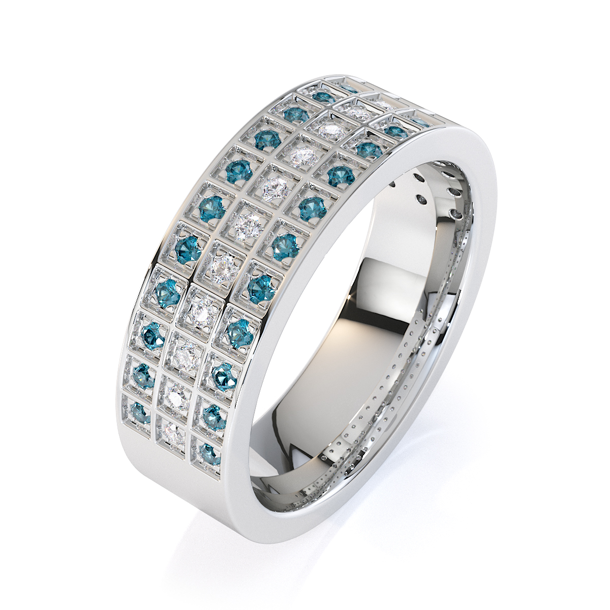 Gold / Platinum Aquamarine and Diamond Half Eternity Ring RZ1513