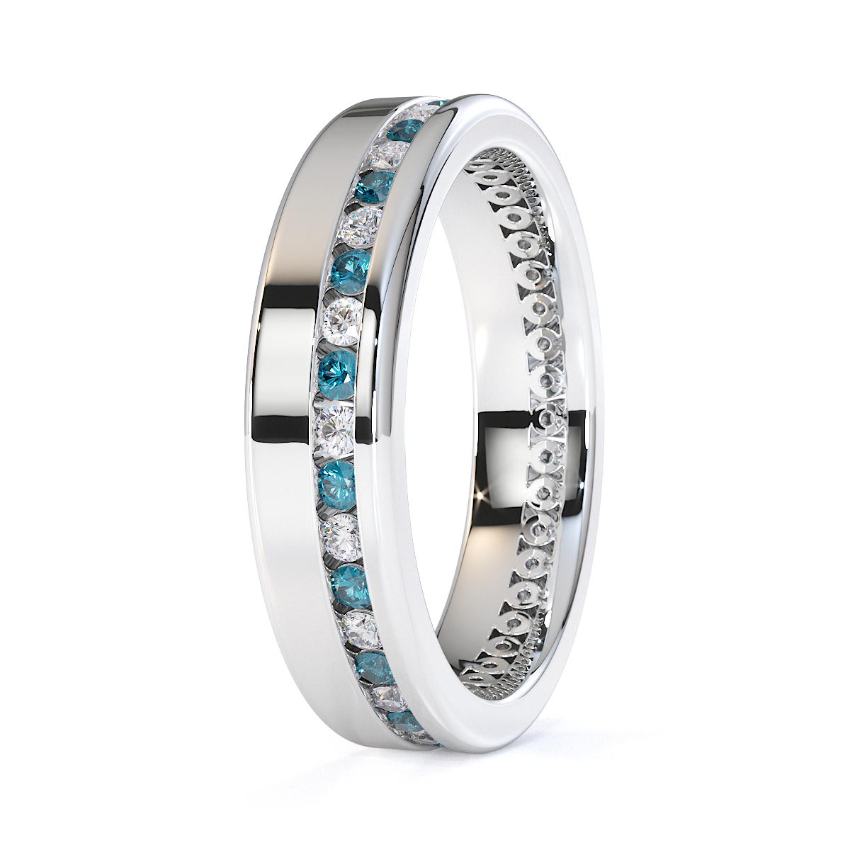 Gold / platinum aquamarine and diamond full eternity ring rz1514