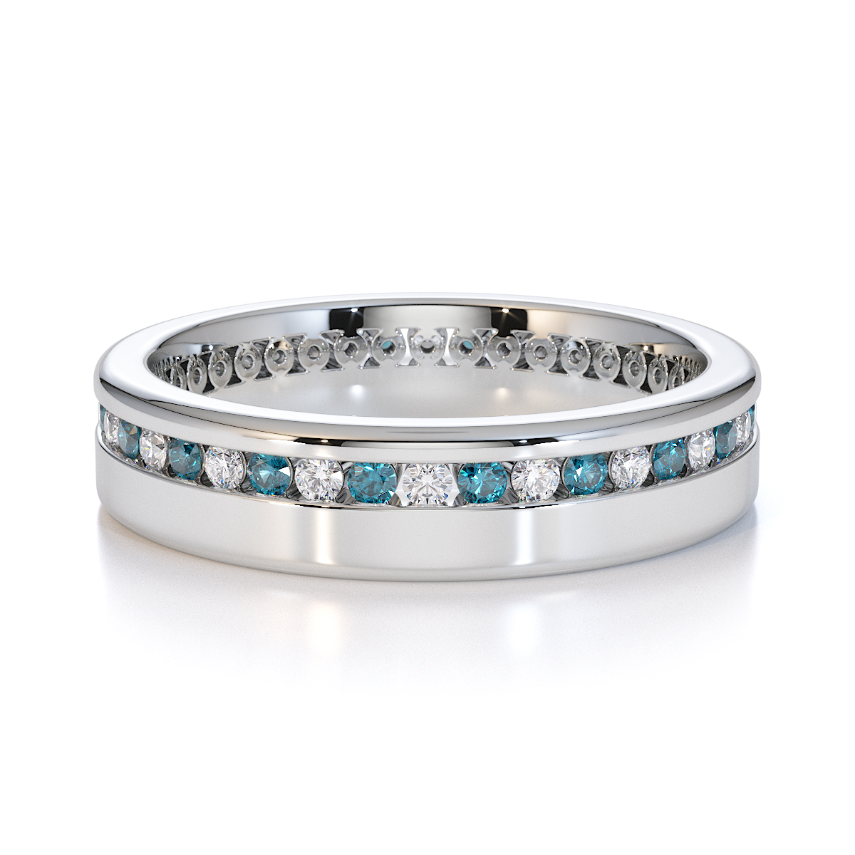 Gold / platinum aquamarine and diamond full eternity ring rz1514