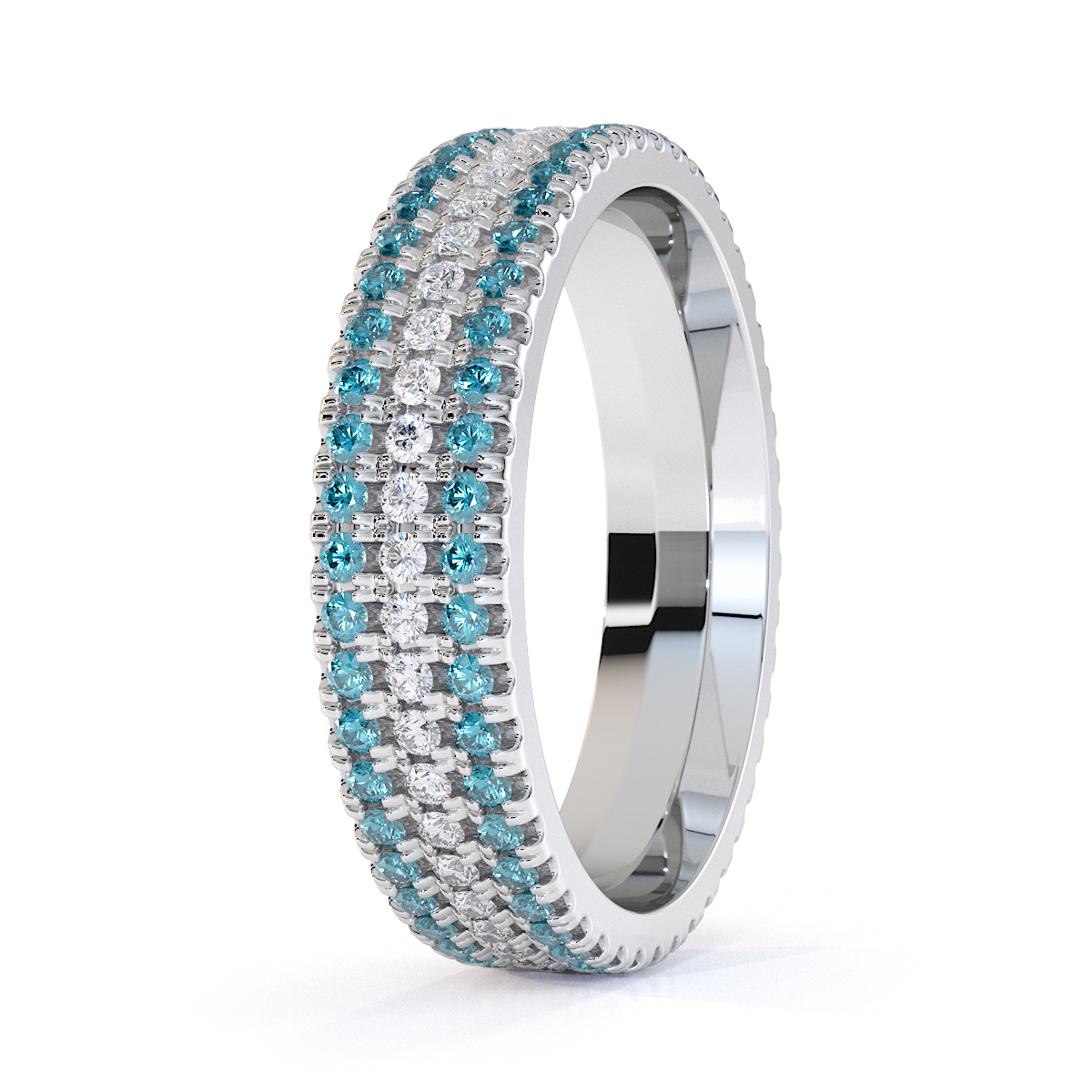 Gold / platinum aquamarine and diamond full eternity ring rz1518