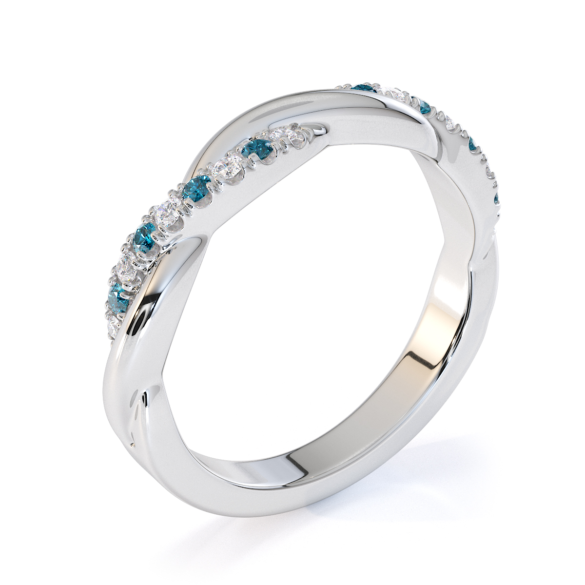 Gold / Platinum Aquamarine and Diamond Half Eternity Ring RZ1523