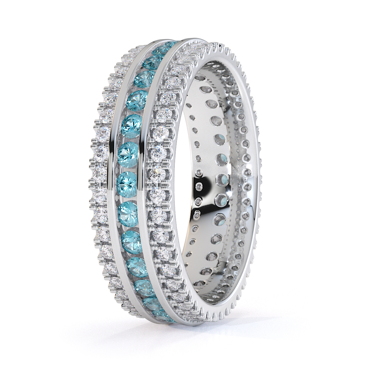 Gold / Platinum Aquamarine and Diamond Full Eternity Ring RZ1526