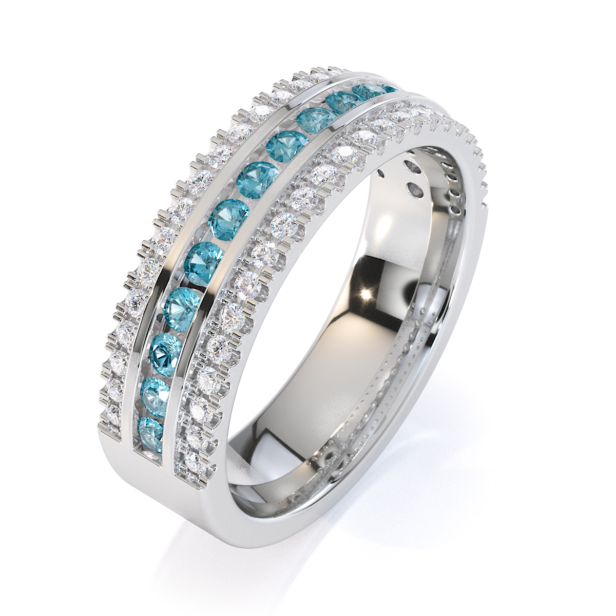 Gold / Platinum Aquamarine and Diamond Half Eternity Ring RZ1527