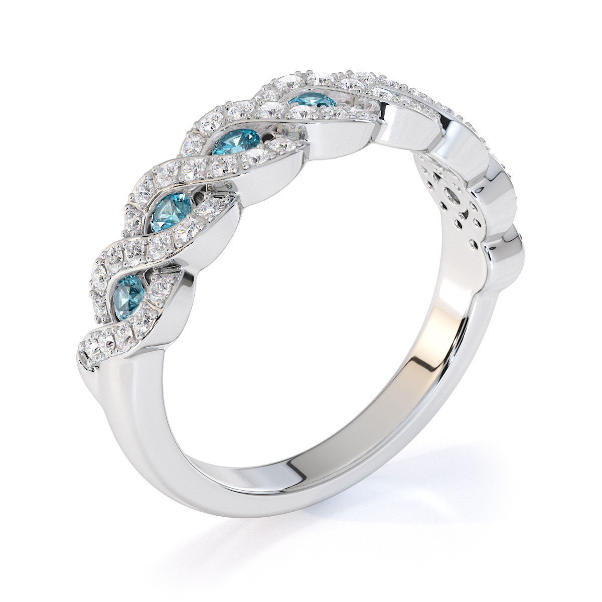 Gold / Platinum Aquamarine and Diamond Half Eternity Ring RZ1533