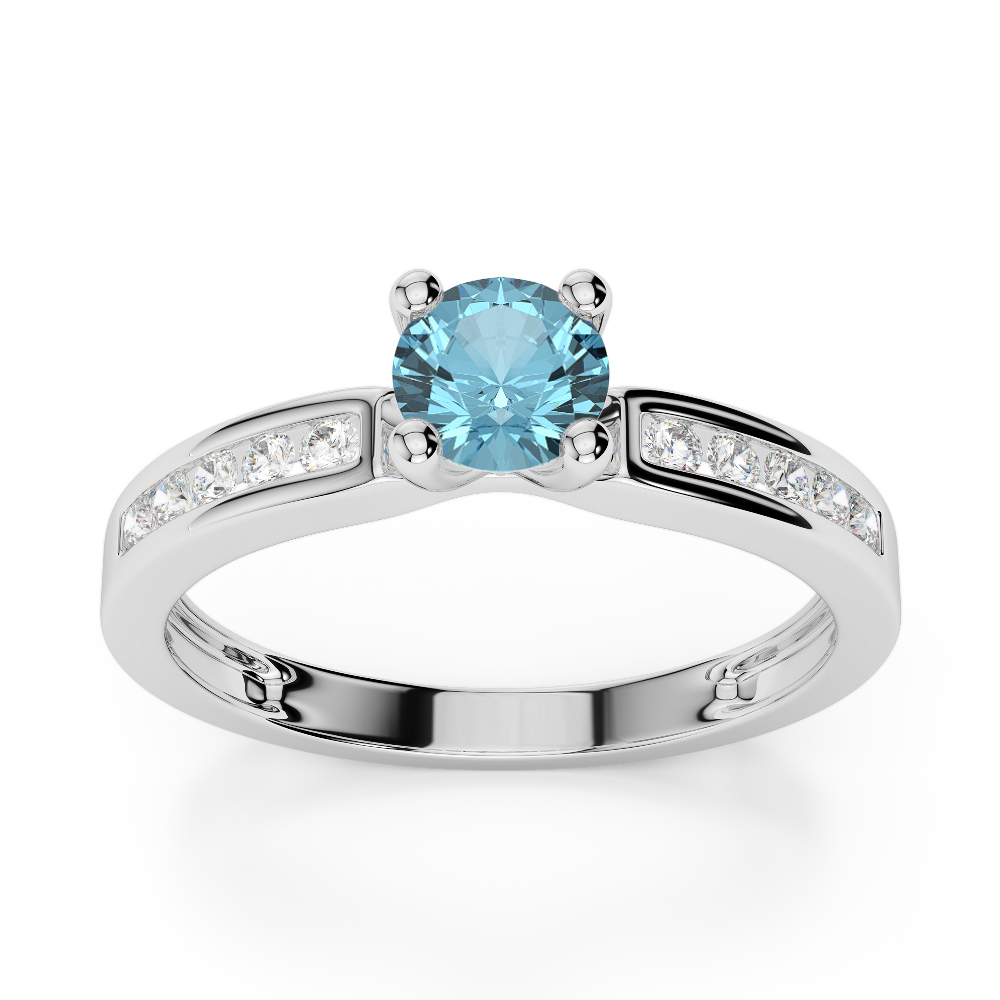Gold / Platinum Round Cut Aquamarine and Diamond Engagement Ring AGDR-1184