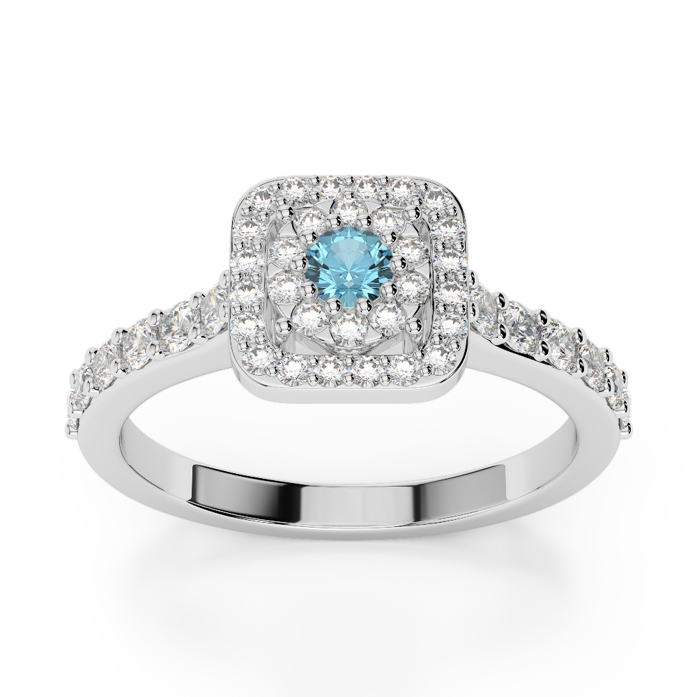 Gold / Platinum Round Cut Aquamarine and Diamond Engagement Ring AGDR-1189