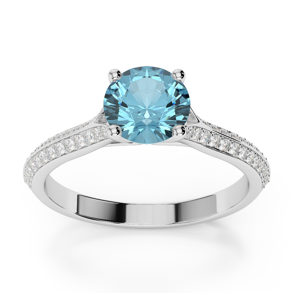 Gold / Platinum Round Cut Aquamarine and Diamond Engagement Ring AGDR-1200