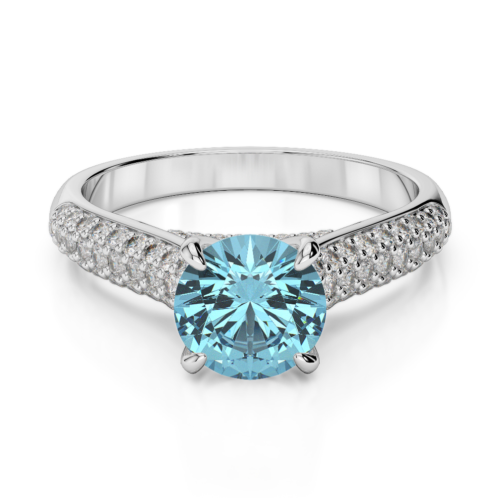 Gold / Platinum Round Cut Aquamarine and Diamond Engagement Ring AGDR-1203
