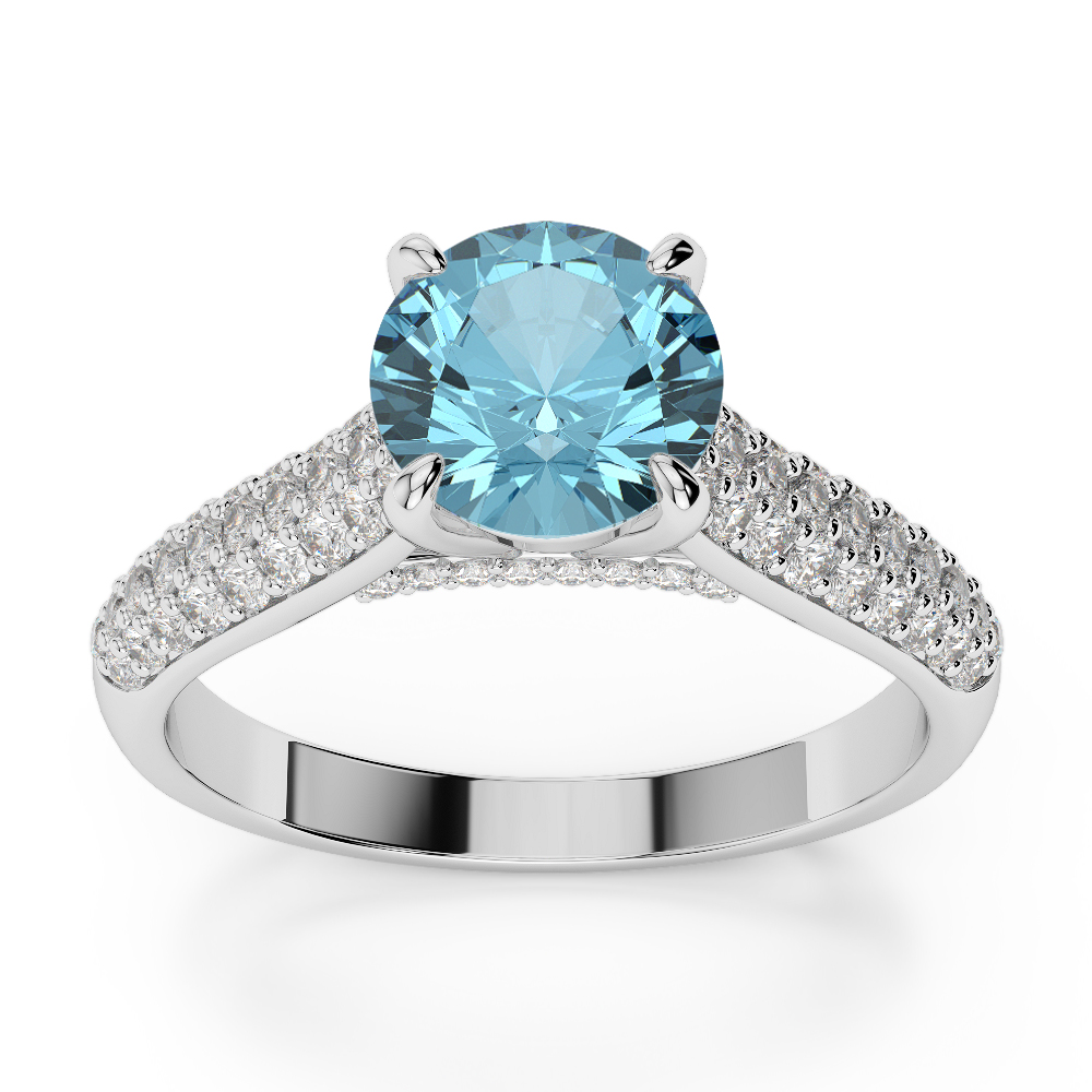 Gold / Platinum Round Cut Aquamarine and Diamond Engagement Ring AGDR-1203