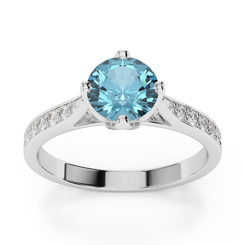 Gold / Platinum Round Cut Aquamarine and Diamond Engagement Ring AGDR-1204