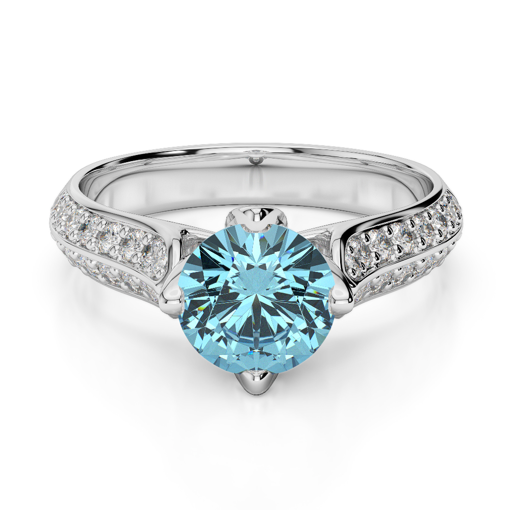 Gold / Platinum Round Cut Aquamarine and Diamond Engagement Ring AGDR-1205
