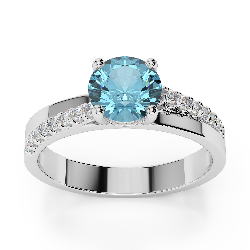 Gold / Platinum Round Cut Aquamarine and Diamond Engagement Ring AGDR-1206